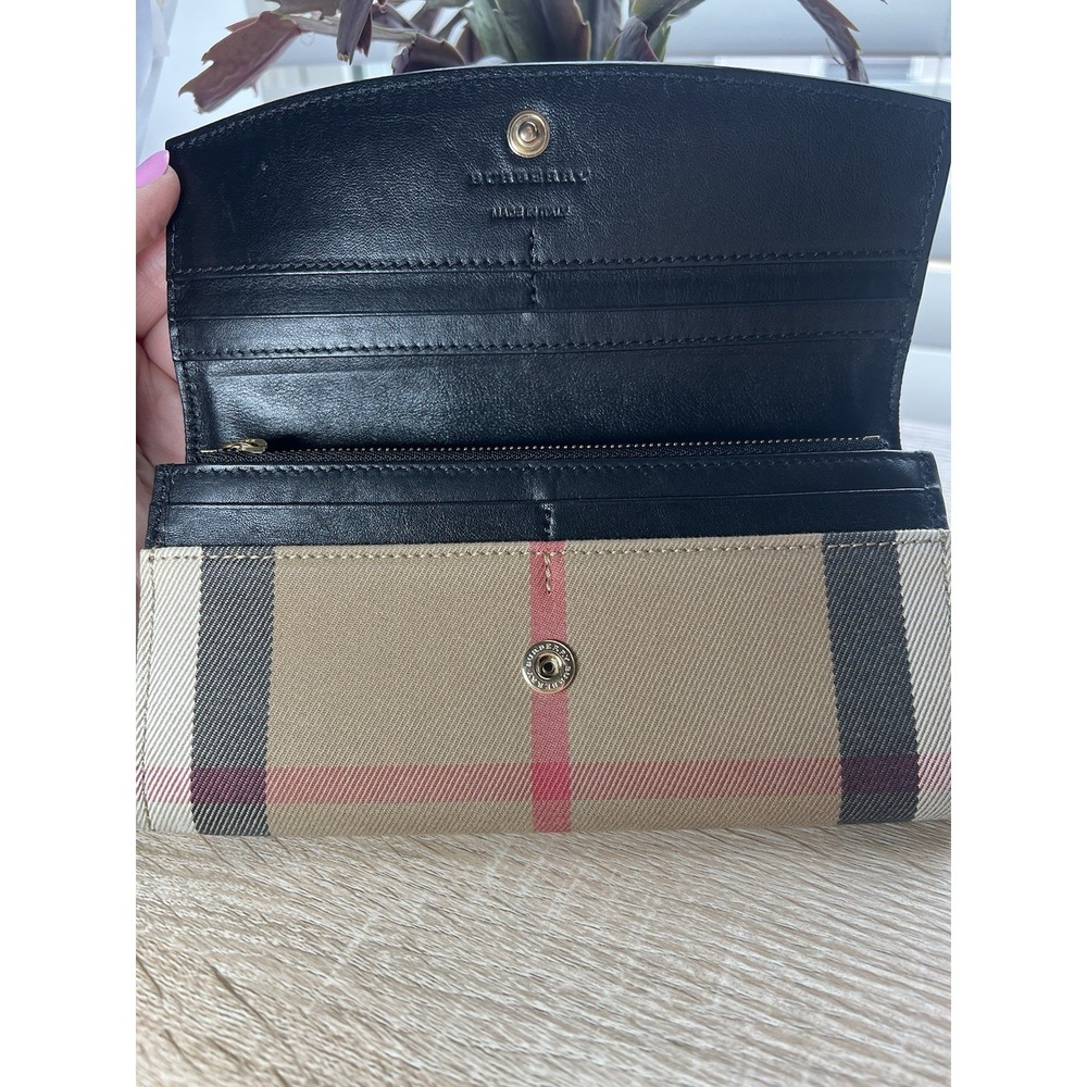 Burberry House Check Pattern Leather Continental Wallet Black - Picture 3 of 7